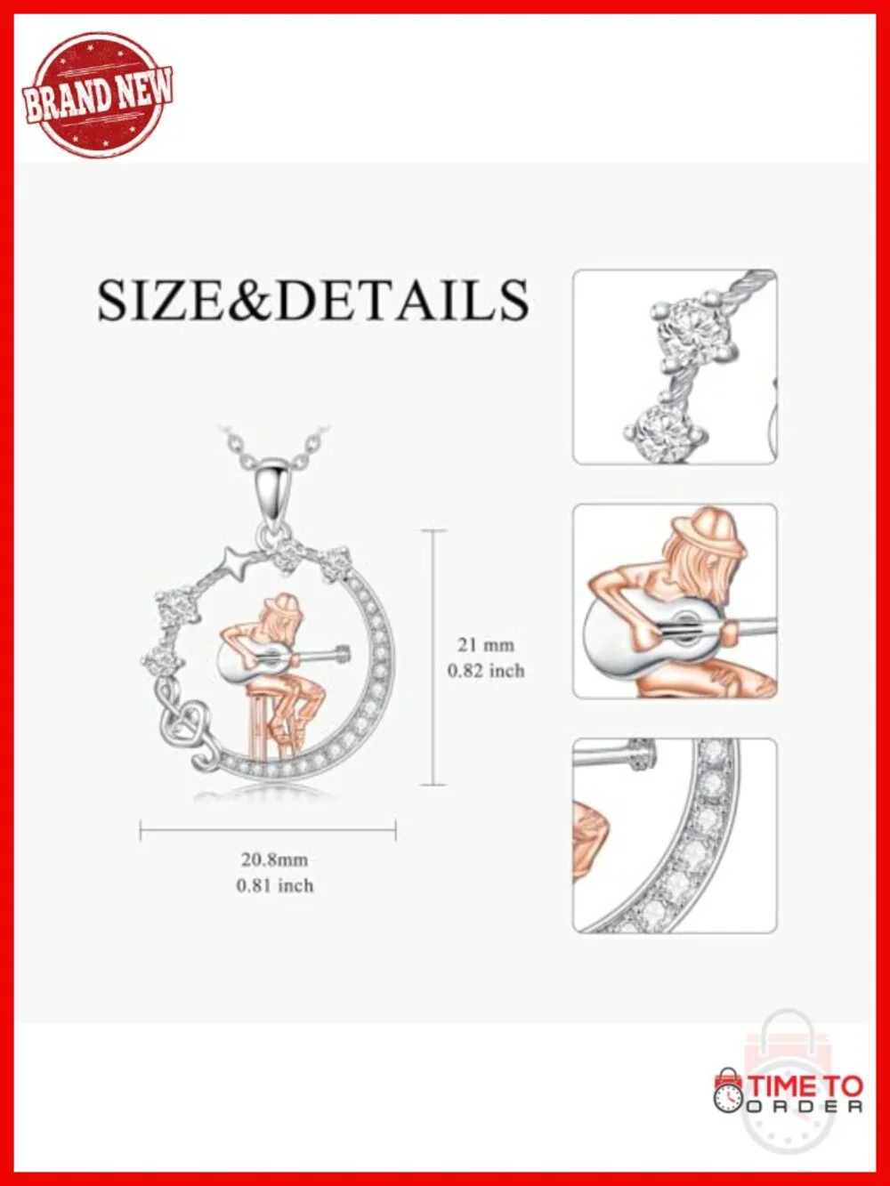 925 Sterling Silver Guitar Pendant Necklace Music Lover Gift